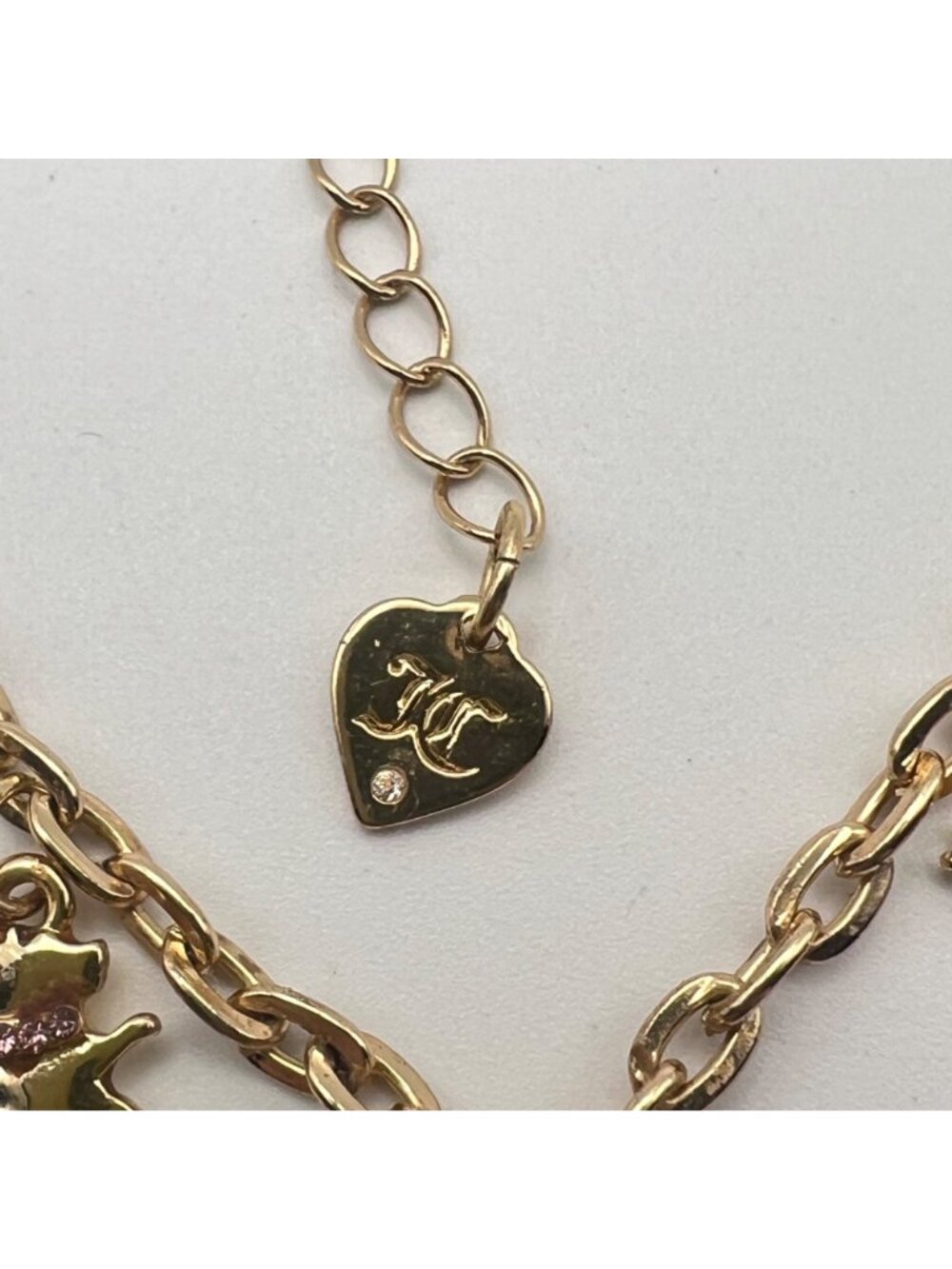 Juicy Couture Charm Necklace Gold-Tone Pink Rhinestone Scottie Cherry Bow Crown - Picture 5 of 10